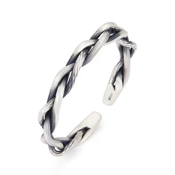 NEW Lg Unisex Solid Twist 925 Sterling Silver Bracelet, Adjustable - Picture 1 of 14